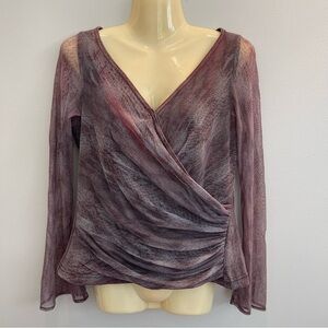 VTG Cache Overlap V-Neck Long Sleeve Mesh Purple Shirt Womens Medium top
